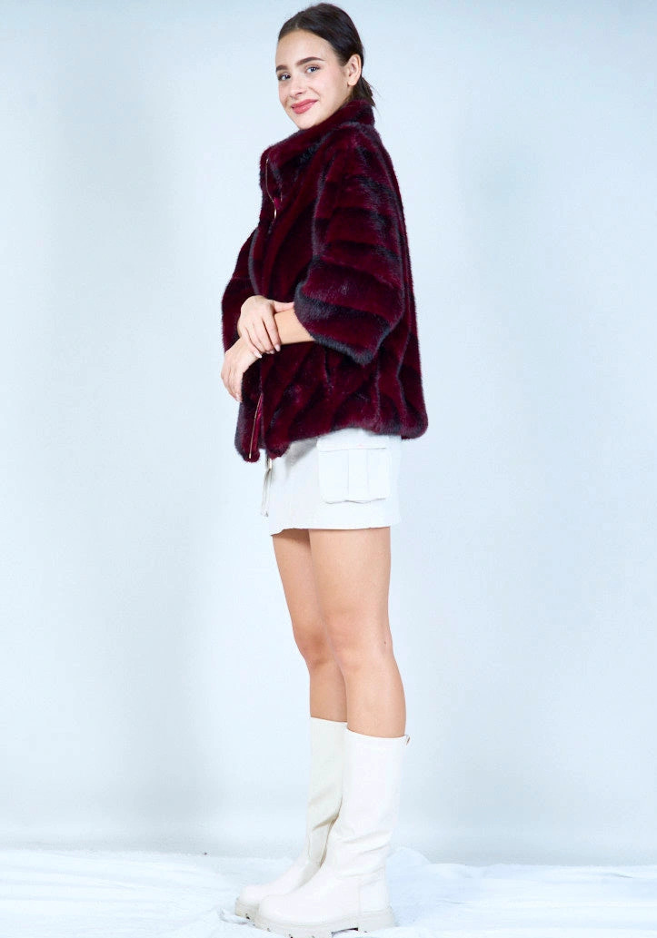YV0500 Luxurious Striped Eco Fur Coat